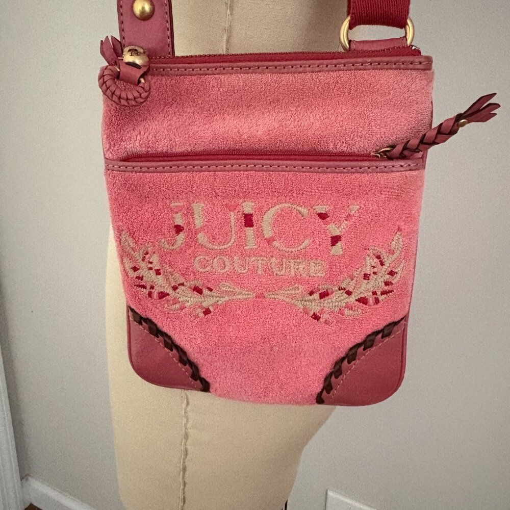 Vintage Juicy Couture Purse Crossbody Bag Terry Cloth Pink Barbiecore Y2K - Picture 2 of 10
